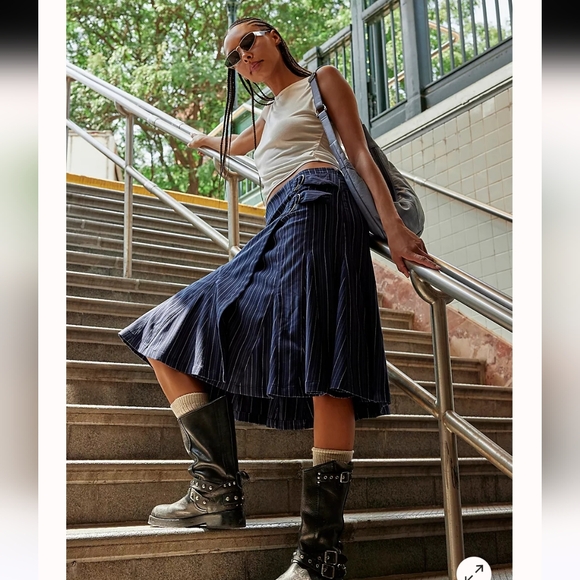 Nwot Free People Taylor Midi Skirt Stipes Blue 0 - Picture 1 of 10